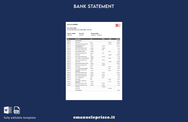stile verificato Regno Unito M Plus Modello word di estratto conto corrente